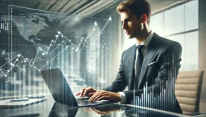 ITエンジニアとしてのキャリアを考えるスーツ姿の若手男性。UZUZの就職支援記事に最適なイメージ画像。